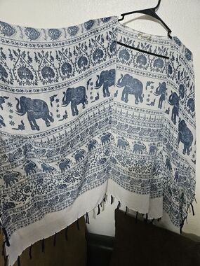 Blue Elephant Print Fringe Kimono